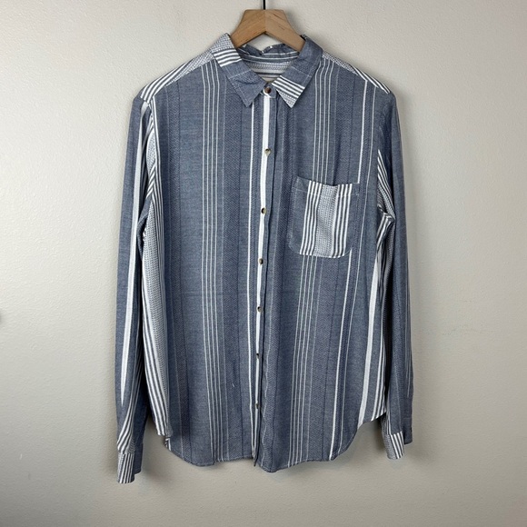 Anthropologie Maeve Blue Striped Button From Shirt - Picture 2 of 6